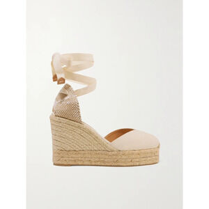 Casta�er 'Chiara 80' Tan Canvas Wedge Espadrilles Sandal Size 7